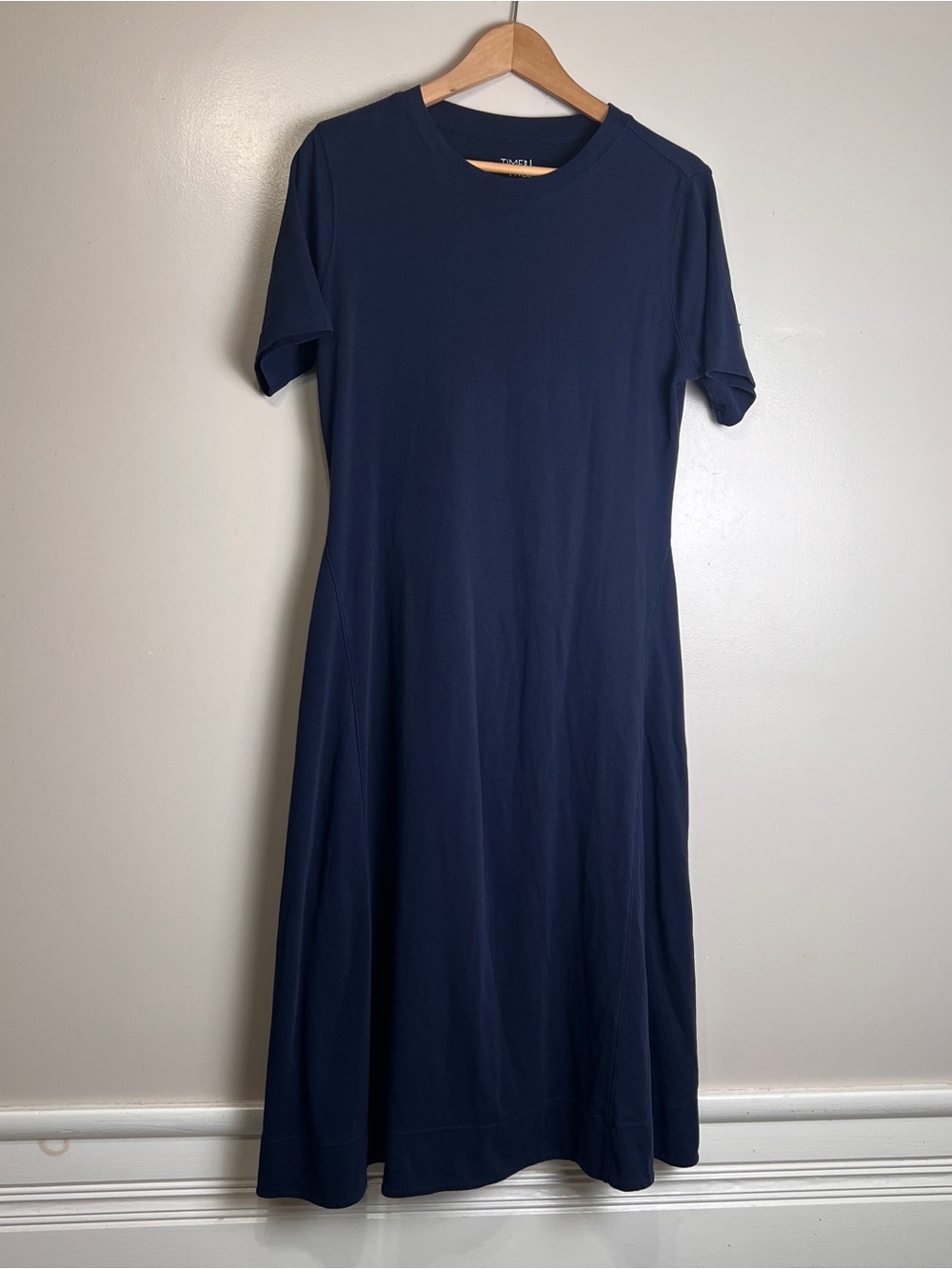 Time and Tru Navy Blue 100% Cotton Short Sleeve Midi Dress Medium, EUC